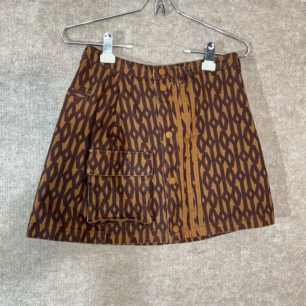 Adidas Ivy Park Skirt Women Size XS Brown Monogram Cargo Mini Skirt Athleisure
